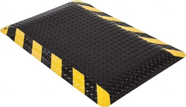 Wearwell - 3' Long x 2' Wide, Dry Environment, Anti-Fatigue Matting - Black with Yellow Chevron Borders, Vinyl with Nitrile Blend Base, Beveled on 4 Sides - A1 Tooling