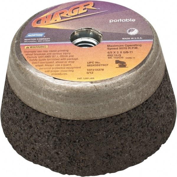 Norton - 4" Diam, 2" Overall Thickness, 16 Grit, Type 11 Tool & Cutter Grinding Wheel - Very Coarse Grade, Zirconia Alumina, Q Hardness, 9,070 RPM - A1 Tooling