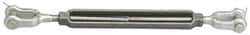 Made in USA - 1,200 Lb Load Limit, 3/8" Thread Diam, 6" Take Up, Stainless Steel Jaw & Jaw Turnbuckle - 7-1/8" Body Length, 9/16" Neck Length, 12" Closed Length - A1 Tooling