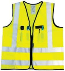 OccuNomix - Size 4XL High Visibility Yellow Solid Surveyor's Vest - 56 to 58" Chest, ANSI 107-2015, Zipper Closure, 12 Pockets, Polyester - A1 Tooling