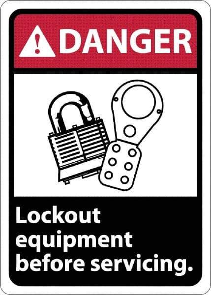 NMC - "Danger - Lock Out Equipment Before Servicing", 10" Long x 7" Wide, Rigid Plastic Safety Sign - Rectangle, 0.05" Thick, Use for Accident Prevention - A1 Tooling