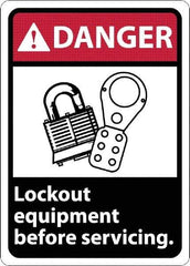 NMC - "Danger - Lock Out Equipment Before Servicing", 10" Long x 7" Wide, Rigid Plastic Safety Sign - Rectangle, 0.05" Thick, Use for Accident Prevention - A1 Tooling