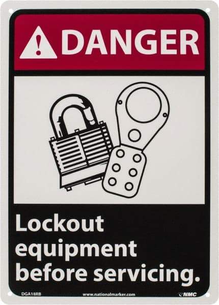 NMC - "Danger - Lock Out Equipment Before Servicing", 14" Long x 10" Wide, Rigid Plastic Safety Sign - Rectangle, 0.05" Thick, Use for Accident Prevention - A1 Tooling