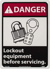 NMC - "Danger - Lock Out Equipment Before Servicing", 14" Long x 10" Wide, Rigid Plastic Safety Sign - Rectangle, 0.05" Thick, Use for Accident Prevention - A1 Tooling