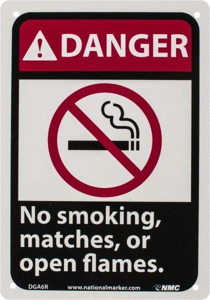 NMC - "Danger - No Smoking, Matches or Open Flames", 10" Long x 7" Wide, Rigid Plastic Safety Sign - Rectangle, 0.05" Thick, Use for Accident Prevention - A1 Tooling