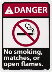 NMC - "Danger - No Smoking, Matches or Open Flames", 14" Long x 10" Wide, Rigid Plastic Safety Sign - Rectangle, 0.05" Thick, Use for Accident Prevention - A1 Tooling