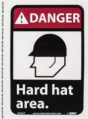 NMC - "Danger - Hard Hat Area", 10" Long x 7" Wide, Pressure-Sensitive Vinyl Safety Sign - Rectangle, 0.004" Thick, Use for Accident Prevention - A1 Tooling