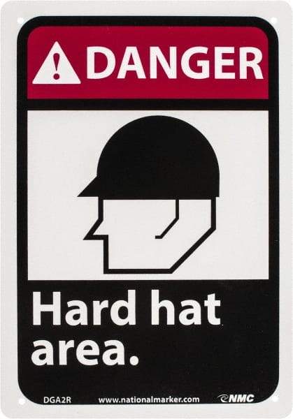 NMC - "Danger - Hard Hat Area", 10" Long x 7" Wide, Rigid Plastic Safety Sign - Rectangle, 0.05" Thick, Use for Accident Prevention - A1 Tooling