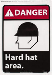 NMC - "Danger - Hard Hat Area", 14" Long x 10" Wide, Pressure-Sensitive Vinyl Safety Sign - Rectangle, 0.004" Thick, Use for Accident Prevention - A1 Tooling