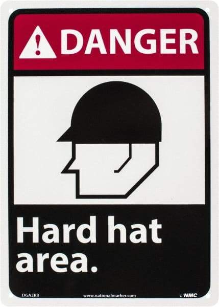 NMC - "Danger - Hard Hat Area", 14" Long x 10" Wide, Rigid Plastic Safety Sign - Rectangle, 0.05" Thick, Use for Accident Prevention - A1 Tooling