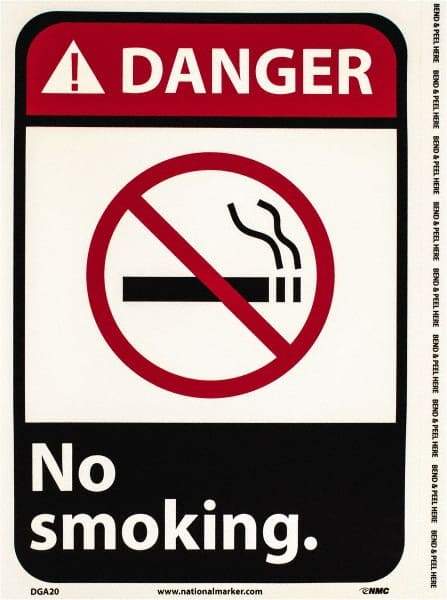 NMC - "Danger - No Smoking", 10" Long x 7" Wide, Pressure-Sensitive Vinyl Safety Sign - Rectangle, 0.004" Thick, Use for Accident Prevention - A1 Tooling