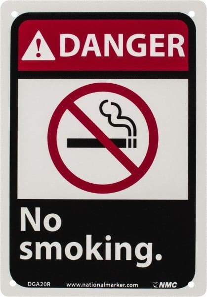 NMC - "Danger - No Smoking", 10" Long x 7" Wide, Rigid Plastic Safety Sign - Rectangle, 0.05" Thick, Use for Accident Prevention - A1 Tooling