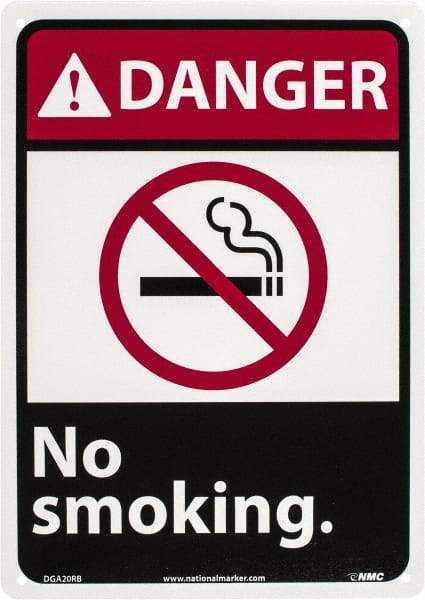 NMC - "Danger - No Smoking", 14" Long x 10" Wide, Rigid Plastic Safety Sign - Rectangle, 0.05" Thick, Use for Accident Prevention - A1 Tooling