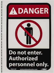 NMC - "Danger - Do Not Enter - Authorized Personnel Only", 10" Long x 7" Wide, Pressure-Sensitive Vinyl Safety Sign - Rectangle, 0.004" Thick, Use for Security & Admittance - A1 Tooling