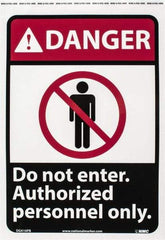 NMC - "Danger - Do Not Enter - Authorized Personnel Only", 14" Long x 10" Wide, Pressure-Sensitive Vinyl Safety Sign - Rectangle, 0.004" Thick, Use for Security & Admittance - A1 Tooling