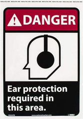 NMC - "Danger - Ear Protection Required in This Area", 14" Long x 10" Wide, Pressure-Sensitive Vinyl Safety Sign - Rectangle, 0.004" Thick, Use for Accident Prevention - A1 Tooling