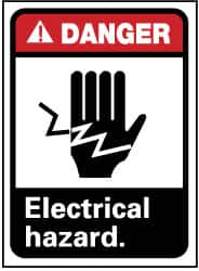 NMC - "Danger - Electrical Hazard", 14" Long x 10" Wide, Pressure-Sensitive Vinyl Safety Sign - Rectangle, 0.004" Thick, Use for Accident Prevention - A1 Tooling