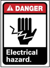 NMC - "Danger - Electrical Hazard", 14" Long x 10" Wide, Pressure-Sensitive Vinyl Safety Sign - Rectangle, 0.004" Thick, Use for Accident Prevention - A1 Tooling