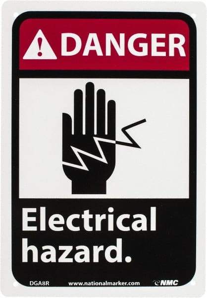 NMC - "Danger - Electrical Hazard", 10" Long x 7" Wide, Rigid Plastic Safety Sign - Rectangle, 0.05" Thick, Use for Accident Prevention - A1 Tooling