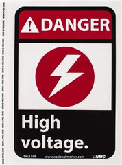 NMC - "Danger - High Voltage", 10" Long x 7" Wide, Pressure-Sensitive Vinyl Safety Sign - Rectangle, 0.004" Thick, Use for Accident Prevention - A1 Tooling