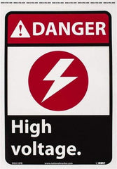 NMC - "Danger - High Voltage", 14" Long x 10" Wide, Pressure-Sensitive Vinyl Safety Sign - Rectangle, 0.004" Thick, Use for Accident Prevention - A1 Tooling