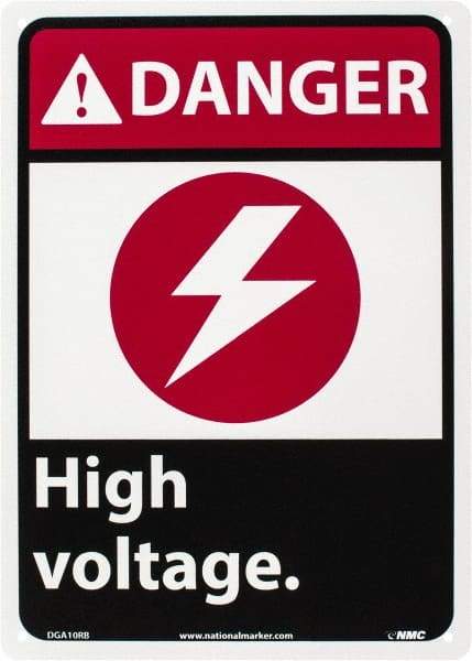 NMC - "Danger - High Voltage", 14" Long x 10" Wide, Rigid Plastic Safety Sign - Rectangle, 0.05" Thick, Use for Accident Prevention - A1 Tooling