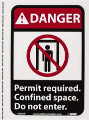 NMC - "Danger - Permit Required - Confined Space - Do Not Enter", 10" Long x 7" Wide, Pressure-Sensitive Vinyl Safety Sign - Rectangle, 0.004" Thick, Use for Accident Prevention - A1 Tooling