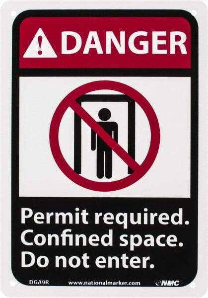 NMC - "Danger - Permit Required - Confined Space - Do Not Enter", 10" Long x 7" Wide, Rigid Plastic Safety Sign - Rectangle, 0.05" Thick, Use for Accident Prevention - A1 Tooling