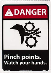 NMC - "Danger - Pinch Points - Watch Your Hands", 14" Long x 10" Wide, Pressure-Sensitive Vinyl Safety Sign - Rectangle, 0.004" Thick, Use for Accident Prevention - A1 Tooling