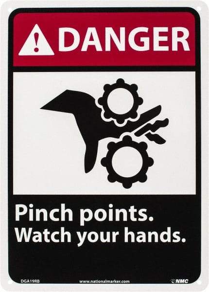 NMC - "Danger - Pinch Points - Watch Your Hands", 14" Long x 10" Wide, Rigid Plastic Safety Sign - Rectangle, 0.05" Thick, Use for Accident Prevention - A1 Tooling