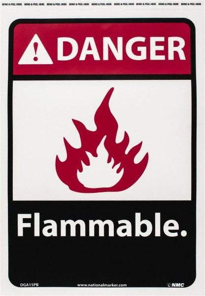 NMC - Danger - Flammable, Pressure Sensitive Vinyl Fire Sign - 10" Wide x 14" High - A1 Tooling