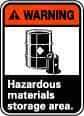 NMC - "Warning - Hazardous Material Storage Area", 10" Long x 7" Wide, Pressure-Sensitive Vinyl Safety Sign - Rectangle, 0.004" Thick, Use for Hazardous Materials - A1 Tooling