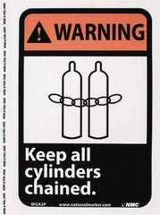 NMC - "Warning - Keep All Cylinders Chained", 10" Long x 7" Wide, Pressure-Sensitive Vinyl Safety Sign - Rectangle, 0.004" Thick, Use for Accident Prevention - A1 Tooling