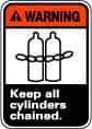 NMC - "Warning - Keep All Cylinders Chained", 14" Long x 10" Wide, Pressure-Sensitive Vinyl Safety Sign - Rectangle, 0.004" Thick, Use for Accident Prevention - A1 Tooling