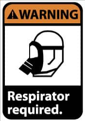 NMC - "Warning - Respirator Required", 14" Long x 10" Wide, Rigid Plastic Safety Sign - Rectangle, 0.05" Thick, Use for Accident Prevention - A1 Tooling