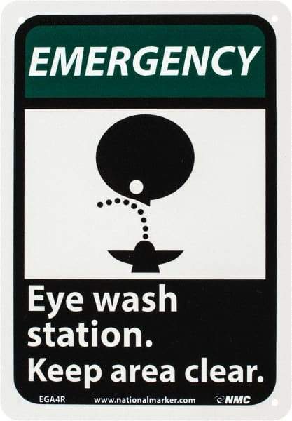 NMC - "Emergency - Eye Wash Station - Keep Area Clear", 10" Long x 7" Wide, Rigid Plastic Safety Sign - Rectangle, 0.05" Thick, Use for First Aid - A1 Tooling