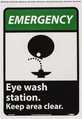 NMC - "Emergency - Eye Wash Station - Keep Area Clear", 14" Long x 10" Wide, Pressure-Sensitive Vinyl Safety Sign - Rectangle, 0.004" Thick, Use for First Aid - A1 Tooling