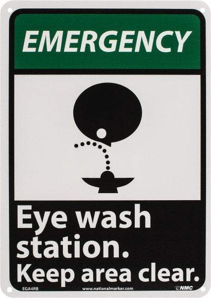 NMC - "Emergency - Eye Wash Station - Keep Area Clear", 14" Long x 10" Wide, Rigid Plastic Safety Sign - Rectangle, 0.05" Thick, Use for First Aid - A1 Tooling