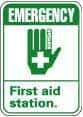 NMC - "Emergency - First Aid Station", 10" Long x 7" Wide, Pressure-Sensitive Vinyl Safety Sign - Rectangle, 0.004" Thick, Use for First Aid - A1 Tooling