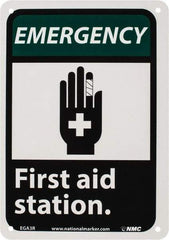 NMC - "Emergency - First Aid Station", 10" Long x 7" Wide, Rigid Plastic Safety Sign - Rectangle, 0.05" Thick, Use for First Aid - A1 Tooling