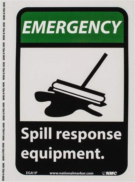 NMC - "Emergency - Spill Response Equipment", 10" Long x 7" Wide, Pressure-Sensitive Vinyl Safety Sign - Rectangle, 0.004" Thick, Use for Accident Prevention - A1 Tooling