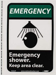 NMC - "Emergency - Emergency Shower - Keep Area Clear", 10" Long x 7" Wide, Pressure-Sensitive Vinyl Safety Sign - Rectangle, 0.004" Thick, Use for First Aid - A1 Tooling