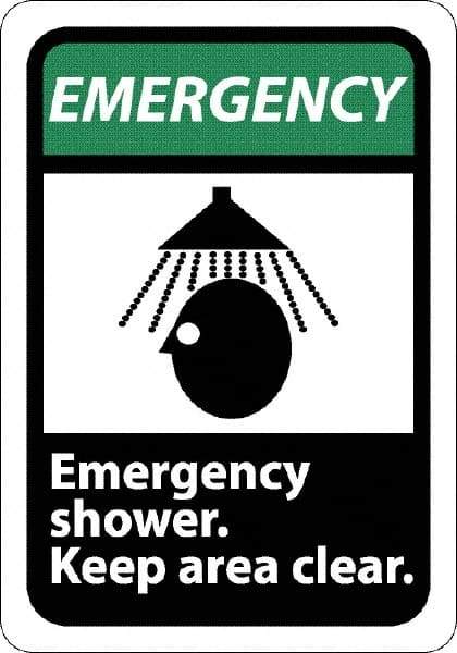 NMC - "Emergency - Emergency Shower - Keep Area Clear", 10" Long x 7" Wide, Rigid Plastic Safety Sign - Rectangle, 0.05" Thick, Use for First Aid - A1 Tooling