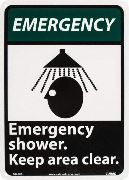 NMC - "Emergency - Emergency Shower - Keep Area Clear", 14" Long x 10" Wide, Rigid Plastic Safety Sign - Rectangle, 0.05" Thick, Use for First Aid - A1 Tooling