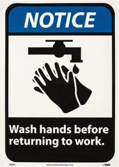 NMC - "Notice - Wash Hands Before Returning to Work", 14" Long x 10" Wide, Pressure-Sensitive Vinyl Safety Sign - Rectangle, 0.004" Thick, Use for Restroom, Janitorial & Housekeeping - A1 Tooling