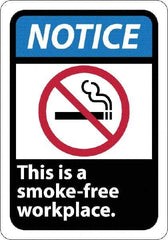 NMC - "Notice - This Is a Smoke-Free Workplace", 10" Long x 7" Wide, Rigid Plastic Safety Sign - Rectangle, 0.05" Thick, Use for Security & Admittance - A1 Tooling