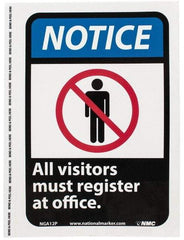 NMC - "Notice - All Visitors Must Register at Office", 10" Long x 7" Wide, Pressure-Sensitive Vinyl Safety Sign - Rectangle, 0.004" Thick, Use for Security & Admittance - A1 Tooling