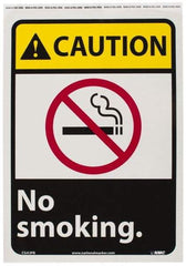 NMC - "Caution - No Smoking", 14" Long x 10" Wide, Pressure-Sensitive Vinyl Safety Sign - Rectangle, 0.004" Thick, Use for Accident Prevention - A1 Tooling