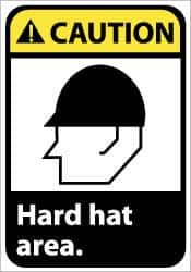 NMC - "Caution - Hard Hat Area", 14" Long x 10" Wide, Pressure-Sensitive Vinyl Safety Sign - Rectangle, 0.004" Thick, Use for Accident Prevention - A1 Tooling