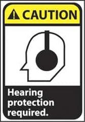 NMC - "Caution - Hearing Protection Required", 10" Long x 7" Wide, Rigid Plastic Safety Sign - Rectangle, 0.05" Thick, Use for Accident Prevention - A1 Tooling